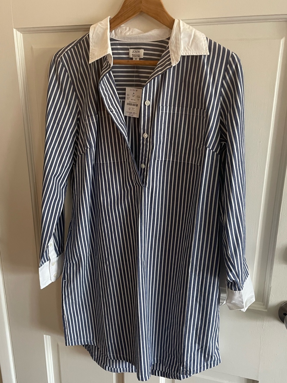NWT J. Crew Longsleeve Blue and White Stripe Shirt Dress
